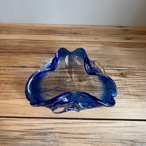 Murano Blue And Clear Italian Art Glass Bowl/Ashtray